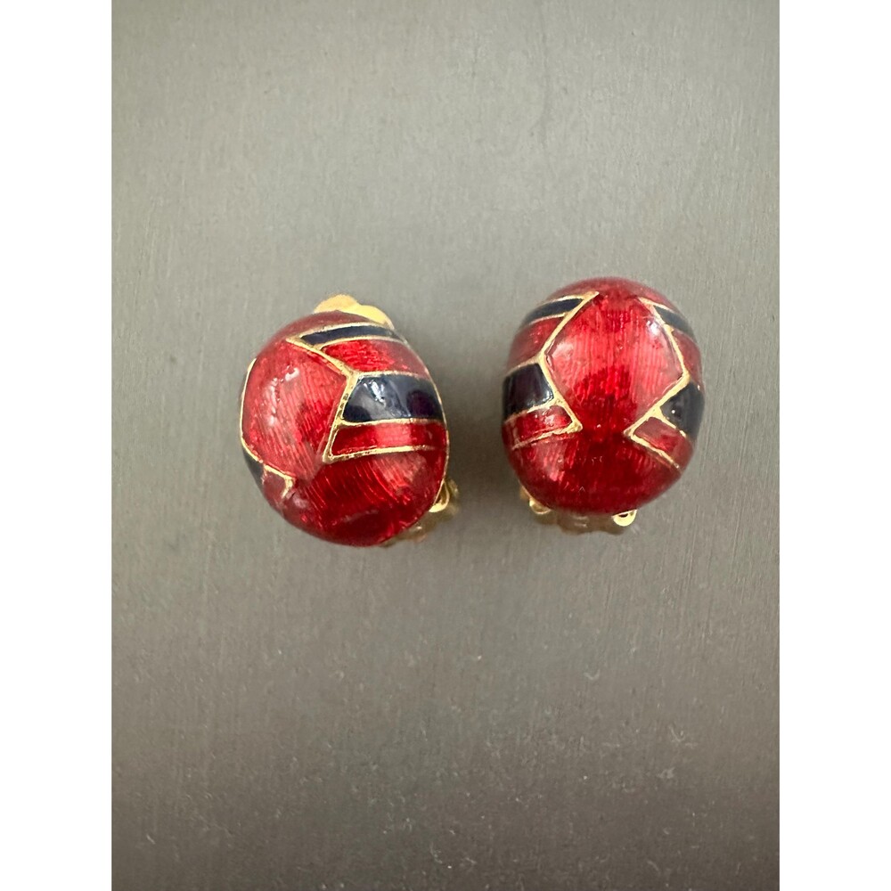 Vintage Enamel Dome Clip On Earrings